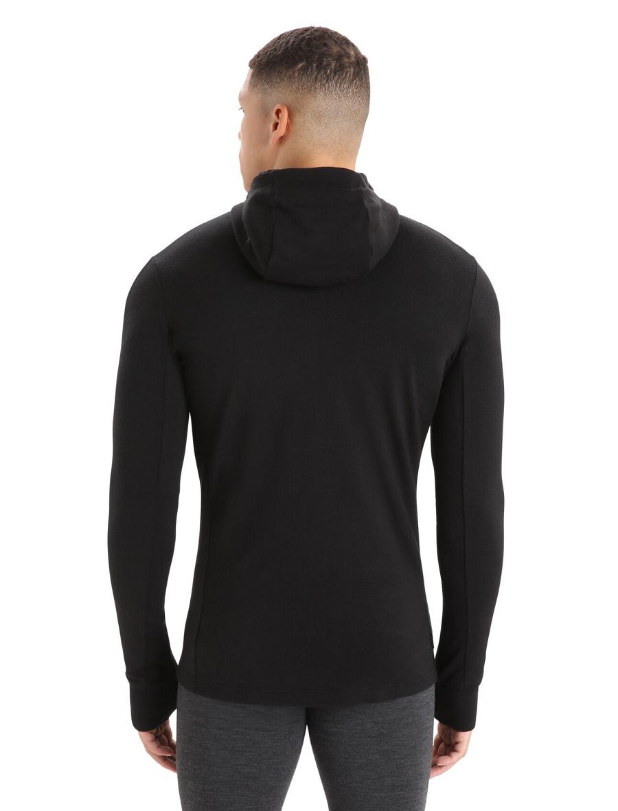 Men's Icebreaker Merino Quantum III Long Sleeve Zip Hoodie Black | CA 1677EBCX